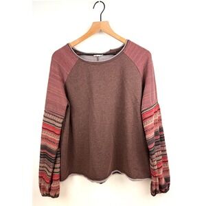 Mystree Women's L‎ Brown Knit Raglan Balloon Sleeve Pullover Top Blouse